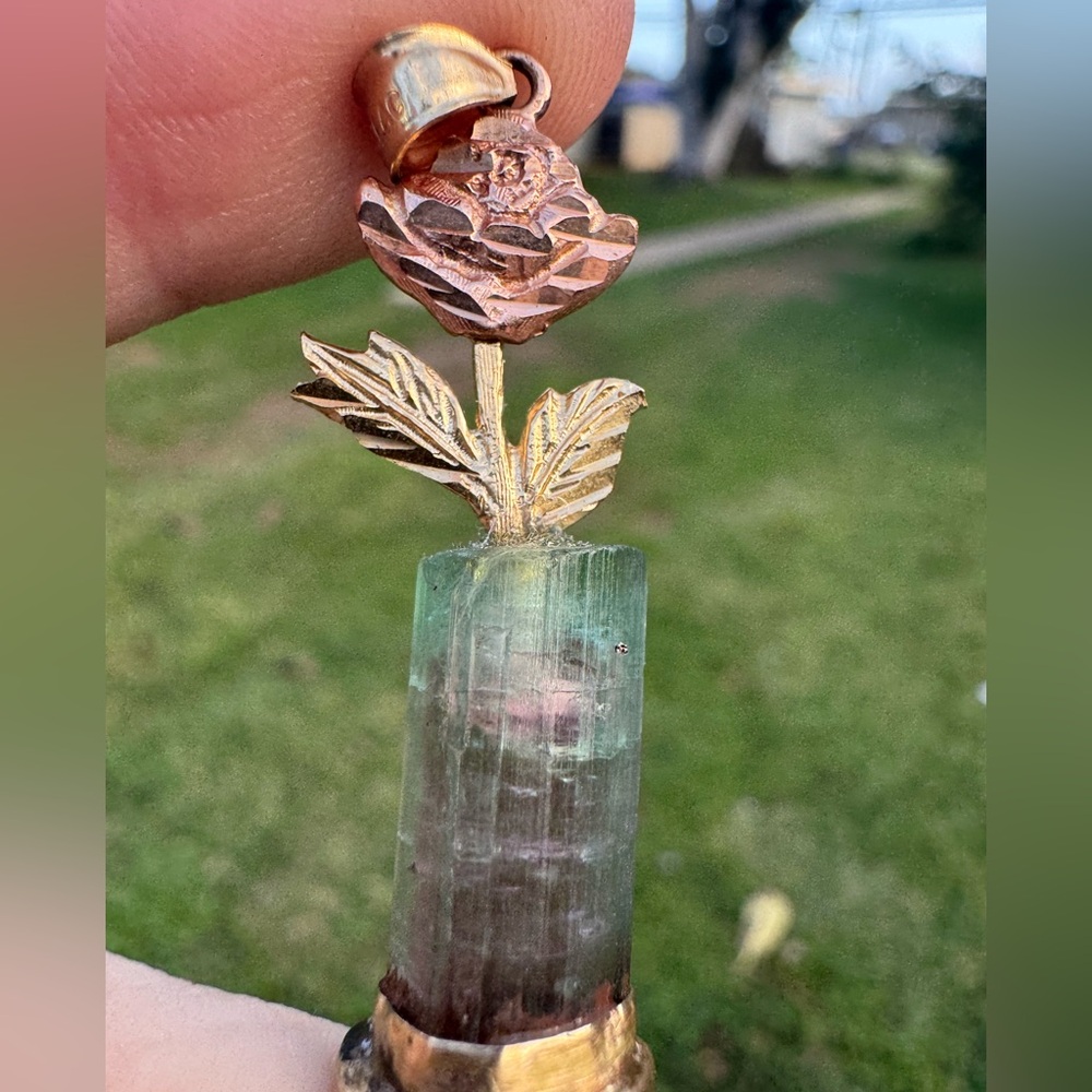 RARE CUSTOM MADE! Solid 10k/14k gold genuine watermelon tourmaline pendant